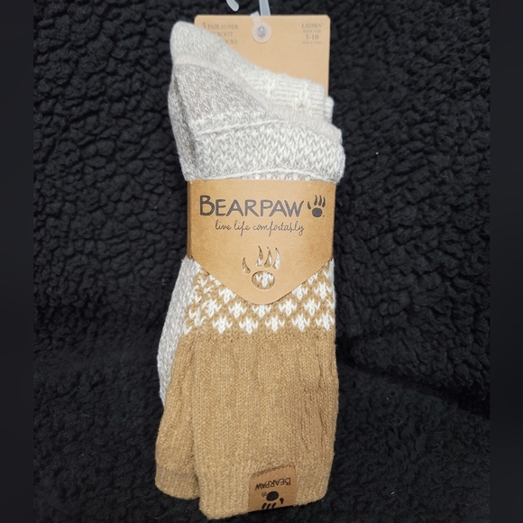 BearPaw Womens Boot Socks - Cream and Tan - Picture 1 of 2